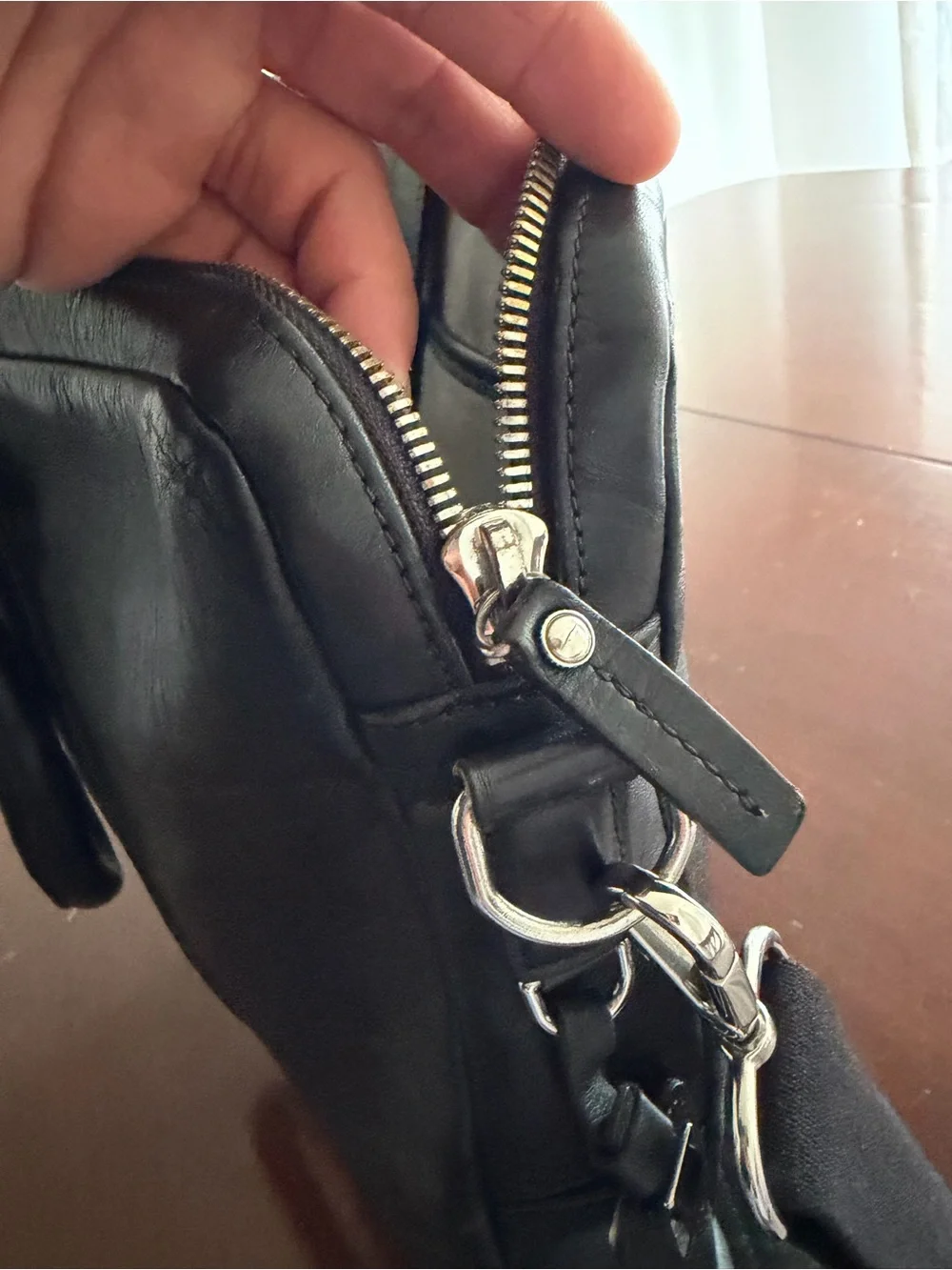 Shinola Black Leather Computer Briefcase with Removable Strap